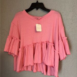 Urban Outfitters Pink Flutter Sleeve Blouse